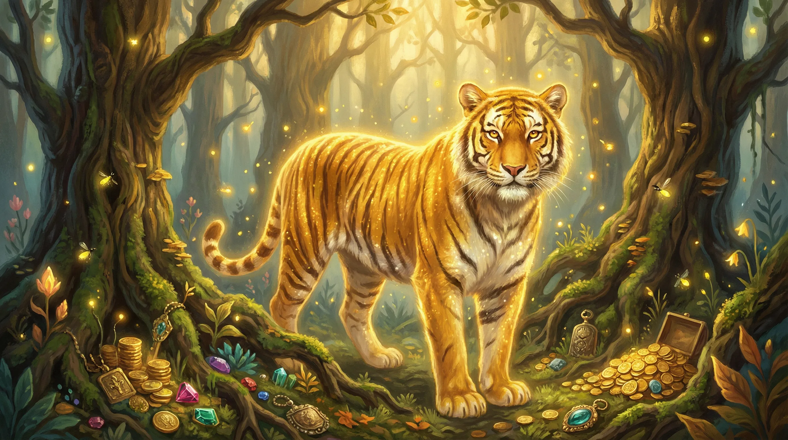 Tigre dourado da fortuna com moedas mágicas no Soccerbet