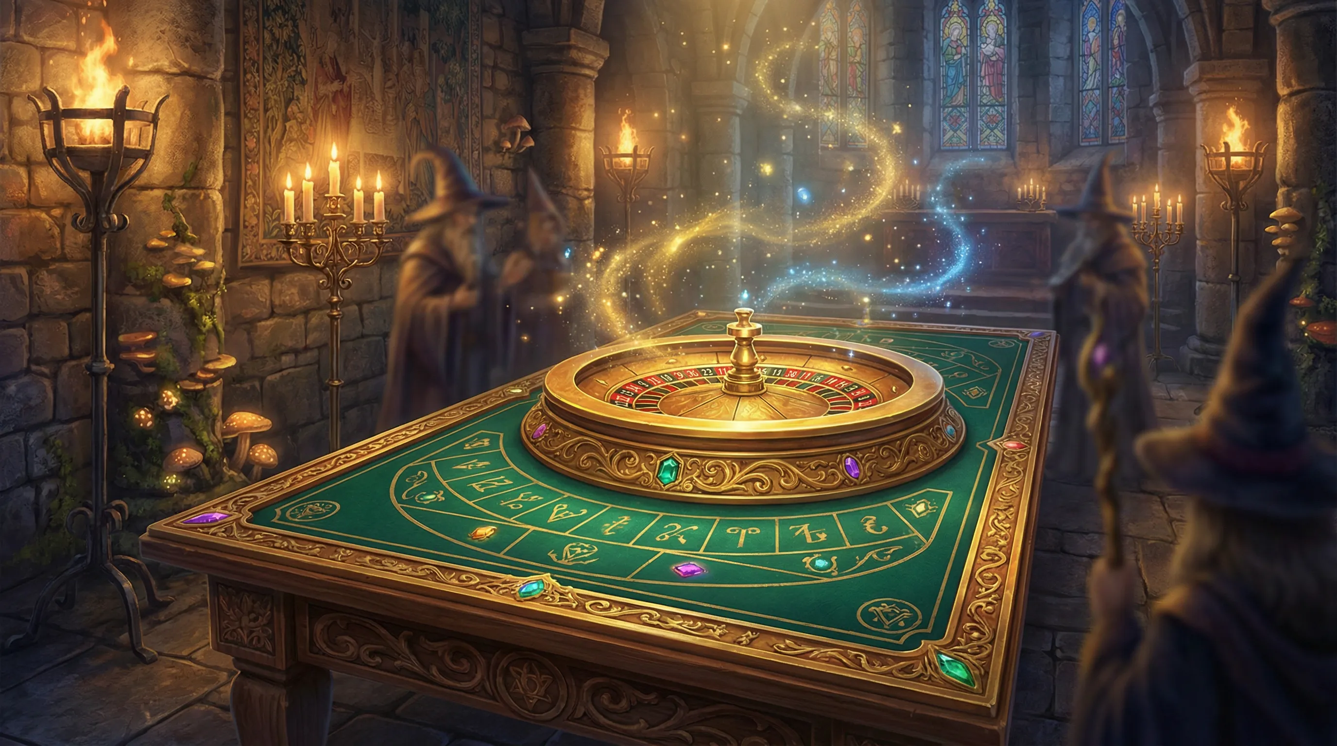 Roleta dourada mágica girando no cassino Soccerbet